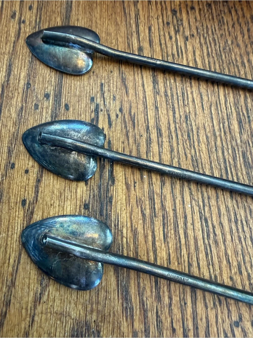 MCM Cocktail Stirrers Mint Julep Straws Silver Plate Heart-Shaped 1950s Set of 5